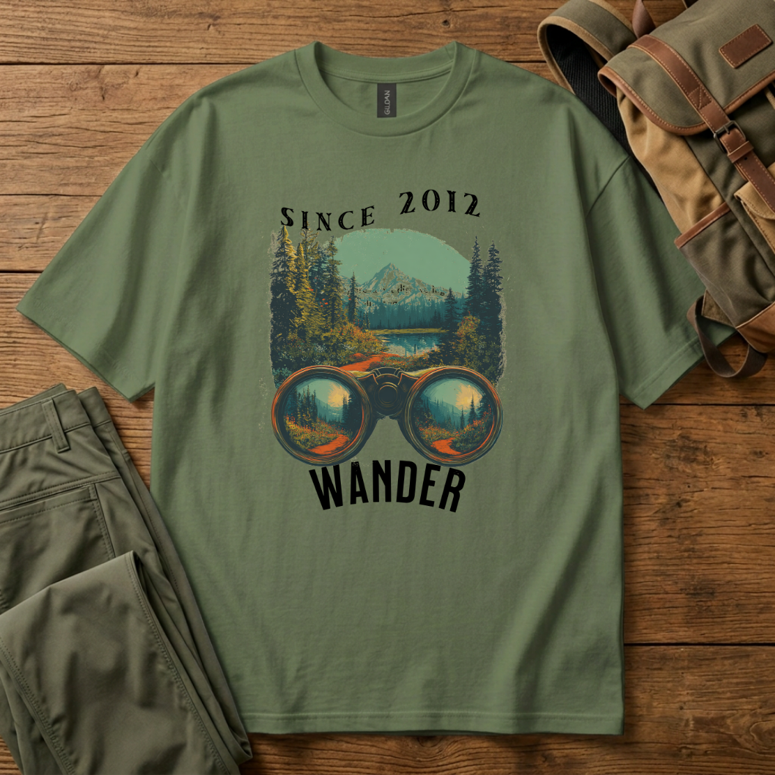 T-Shirt — 'Wander' Mountain Scenic Tee (Since 2012)